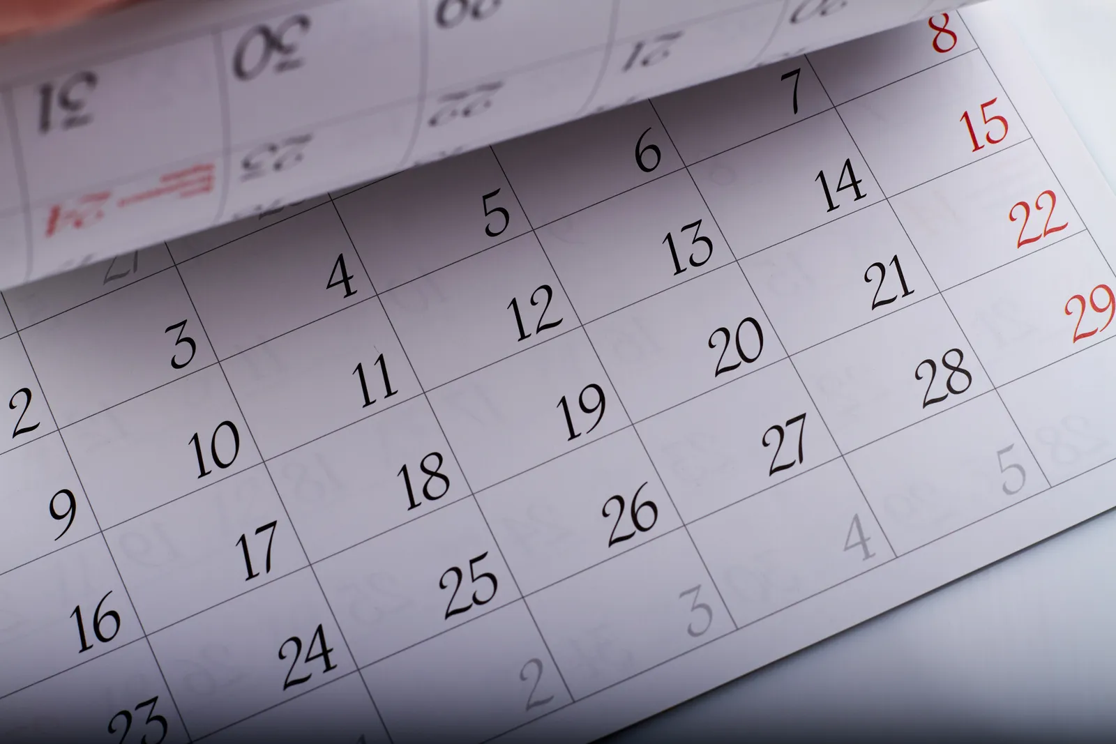 Close-up of a calendar page used to count the 20-day IFCA notice period