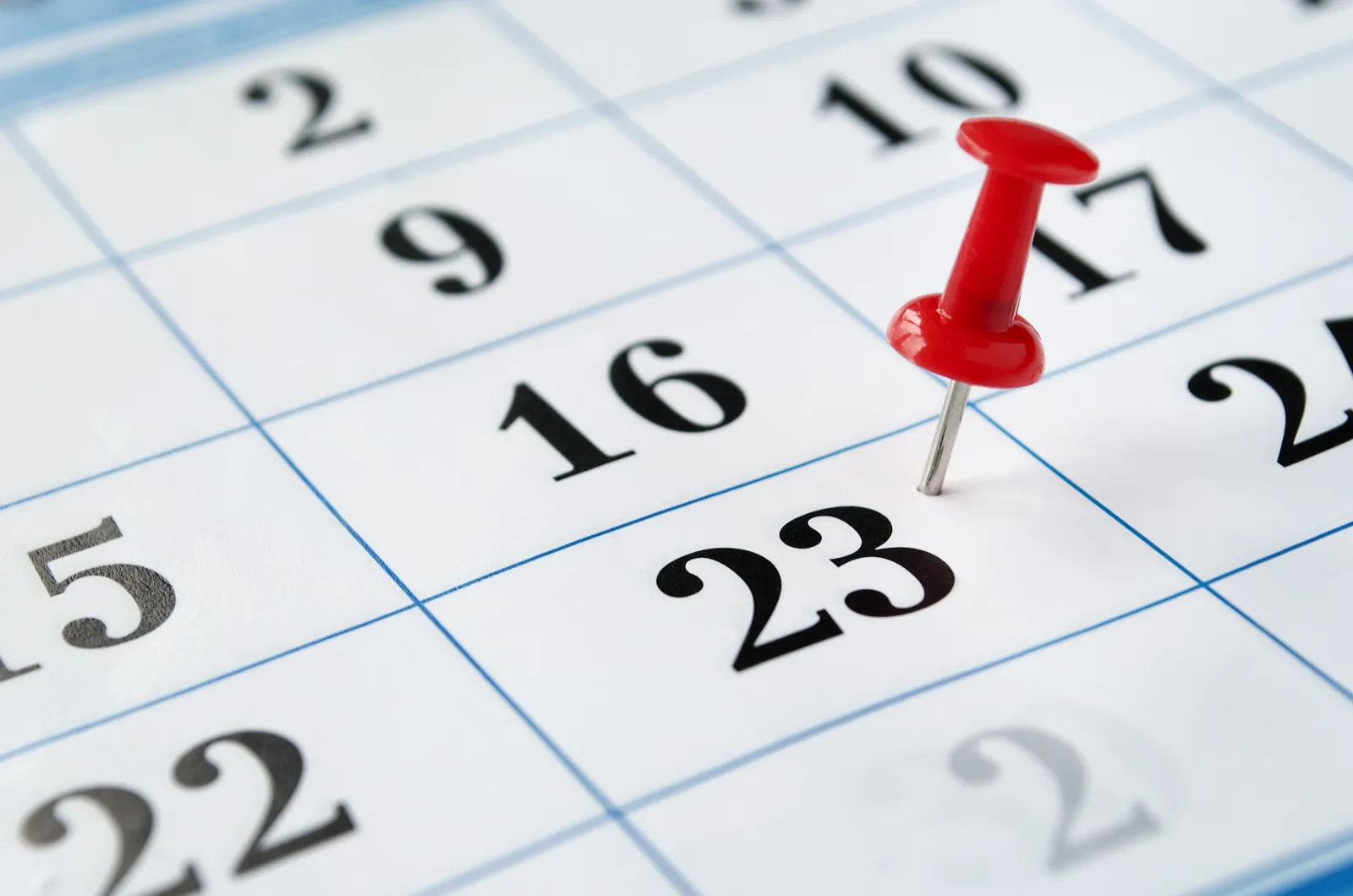 Calendar page with a red push pin marking a medical records request deadline